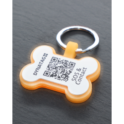Fluorescent silicone bone-shaped dog tag with QR code and laser engraving