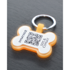 Chapa para cão em forma de osso de silicone fluorescente com código QR e gravação a laser