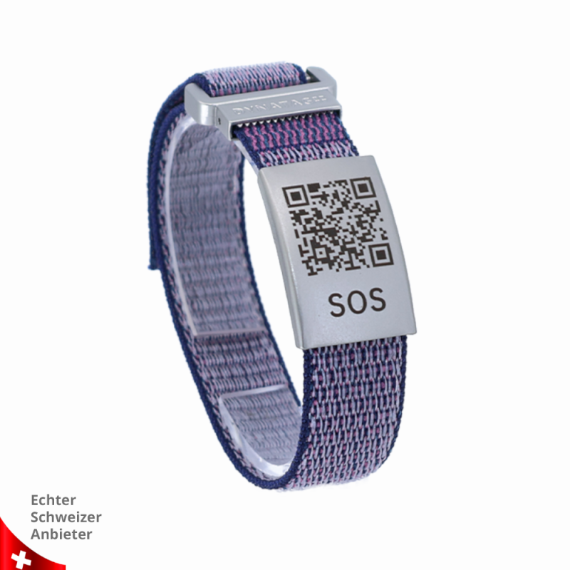 SOS Notfallarmband mit QR-Code aus Textil – Medizinisches Armband