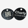 Médaille ronde pour animal en aluminium avec code QR et gravure laser