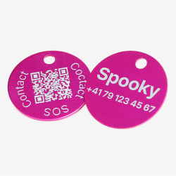Aluminium round pet tag with QR code and laser engraving