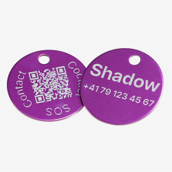 Aluminium round pet tag with QR code and laser engraving