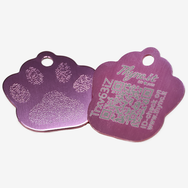 Aluminium paw-shaped pet tag with QR code