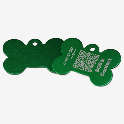 Hondenpenning in botvorm van aluminium met QR-code
