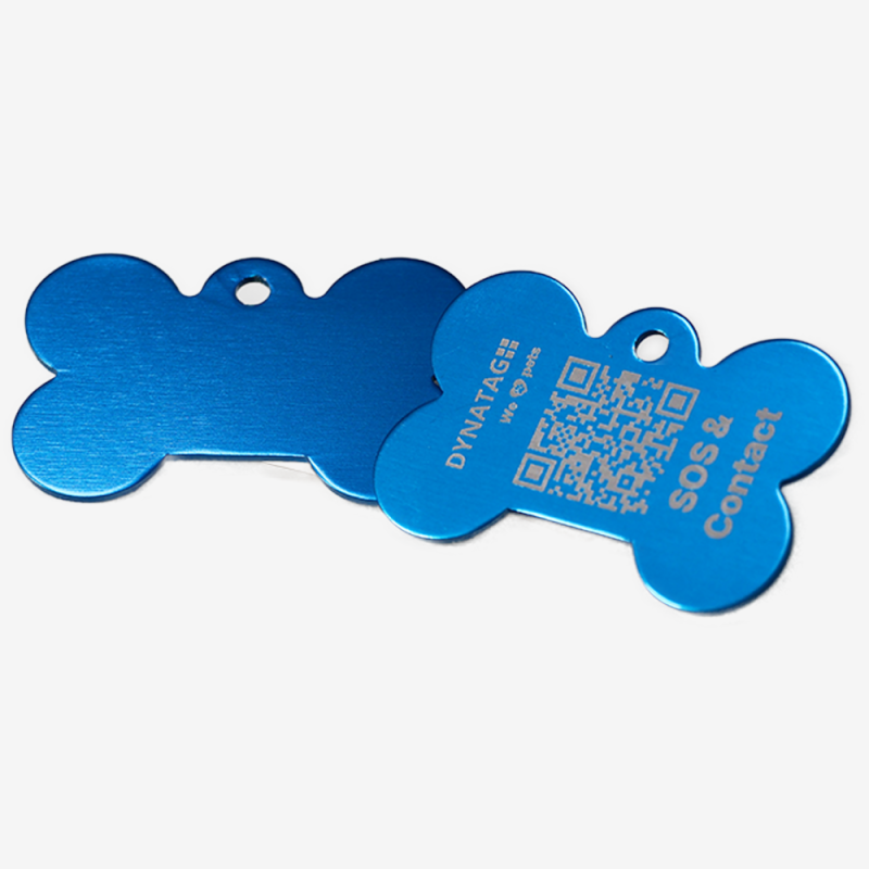 Chapa para cão em forma de osso de alumínio com código QR