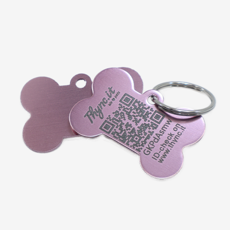 Chapa para cão em forma de osso de alumínio com código QR