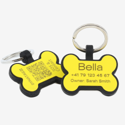 Silicone bone-shaped dog tag with QR code and laser engraving