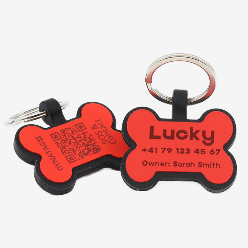 Hundemarke in Knochenform aus Silikon mit QR-Code und Lasergravur