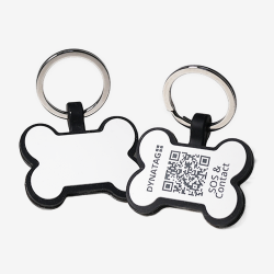 Swiss silicone dog tag with emergency contacts and health information.