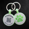 Dierenpenning met pootmotief van fluorescerende siliconen met QR-code