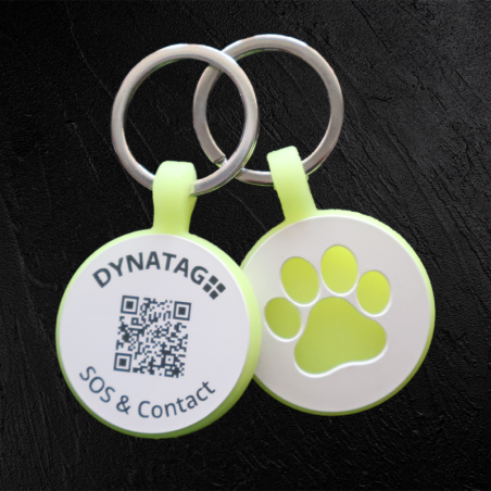 Médaille pour animal à motif de patte en silicone fluorescent avec code QR