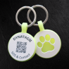 Médaille pour animal à motif de patte en silicone fluorescent avec code QR