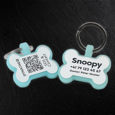 Médaille pour chien en forme d’os en silicone fluorescent avec code QR et gravure laser