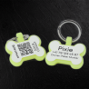 Medaglietta per cane a forma di osso in silicone fluorescente con codice QR e incisione laser