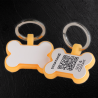 Chapa para cão em forma de osso de silicone fluorescente com código QR