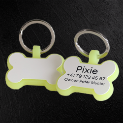 Fluorescent silicone bone-shaped dog tag with laser engraving