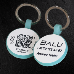 Médaille ronde pour animal en silicone fluorescent avec code QR et gravure laser