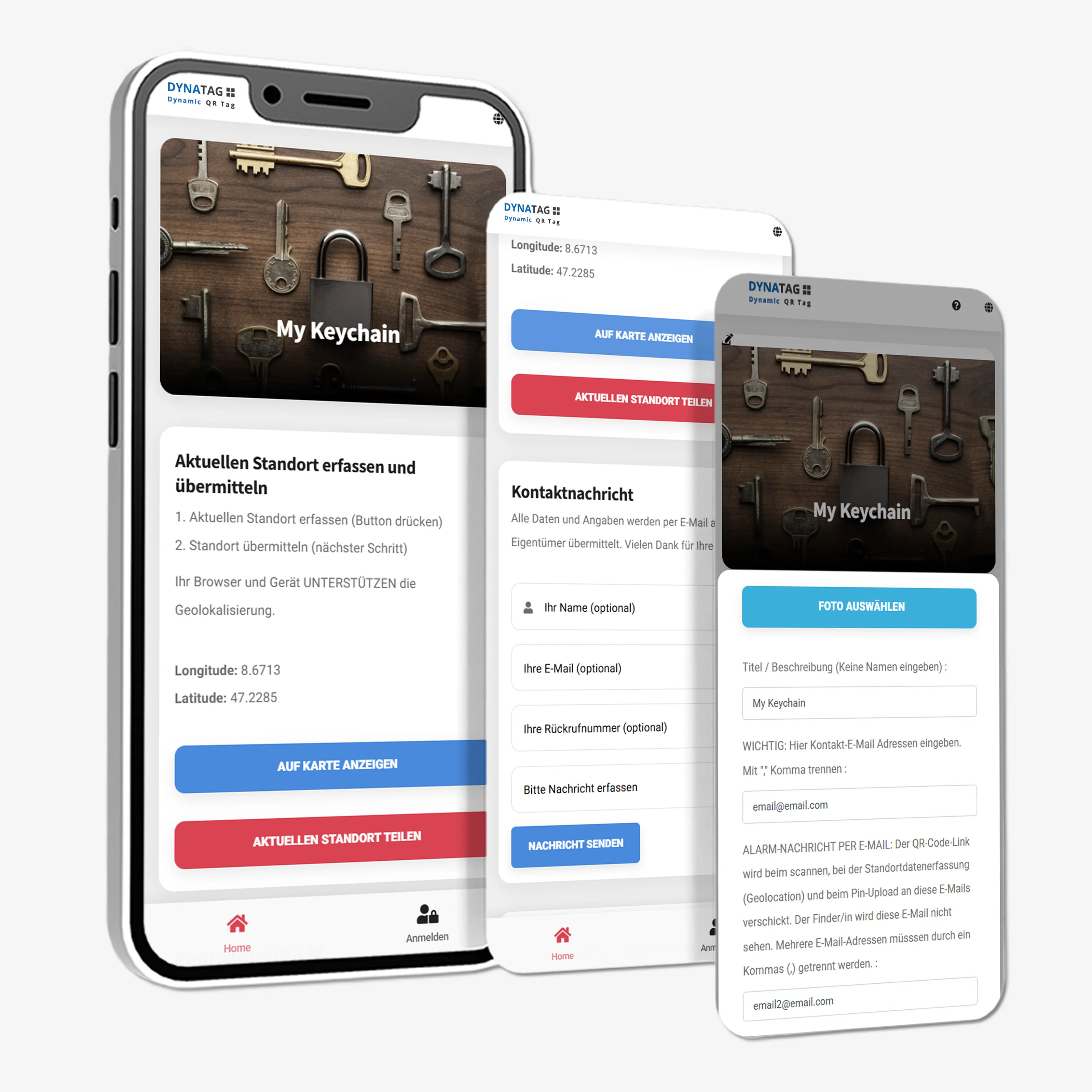 Pagina digitale del portachiavi con modulo di contatto riservato