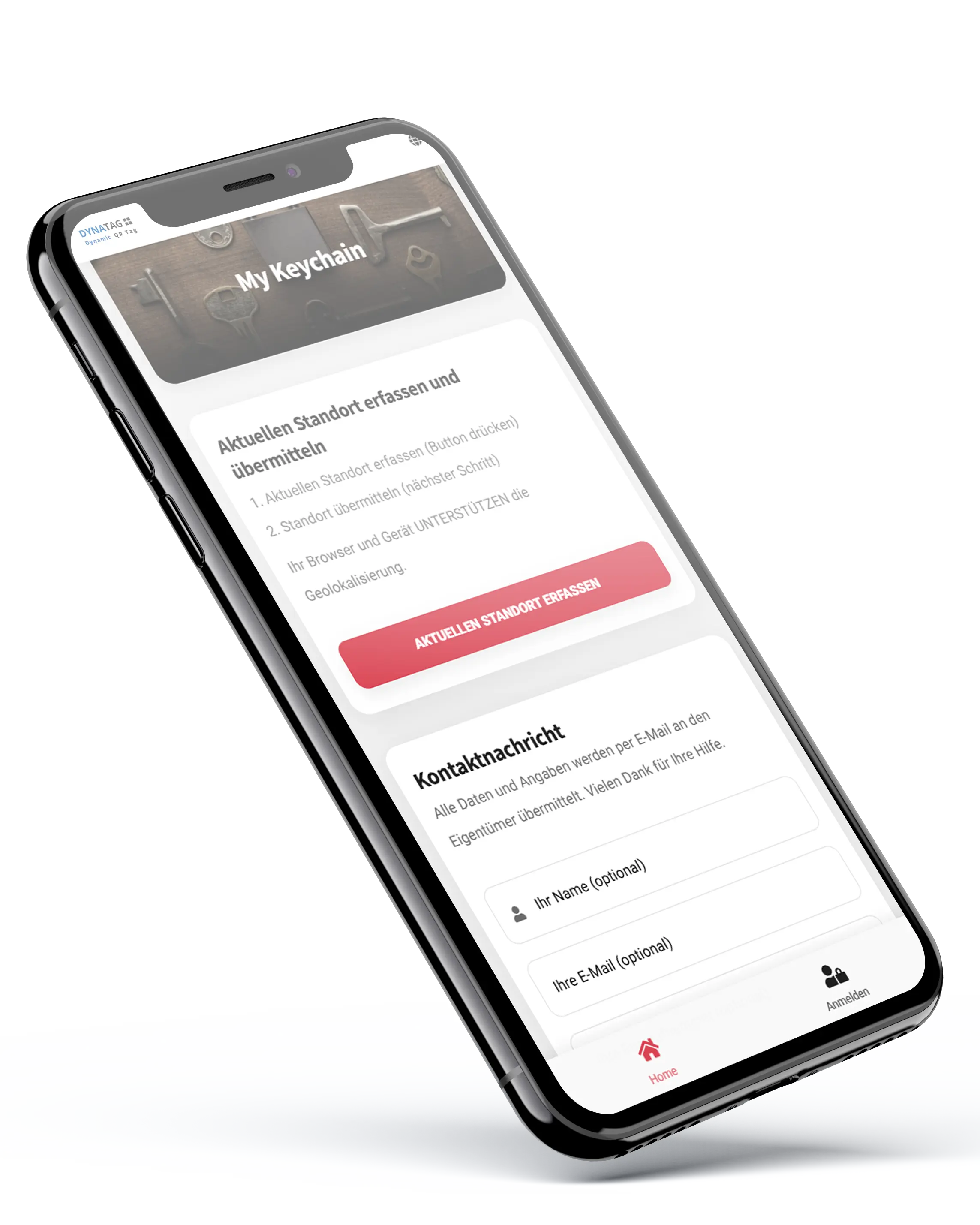 WebApp DynaTag per il contatto riservato tramite il portachiavi con codice QR