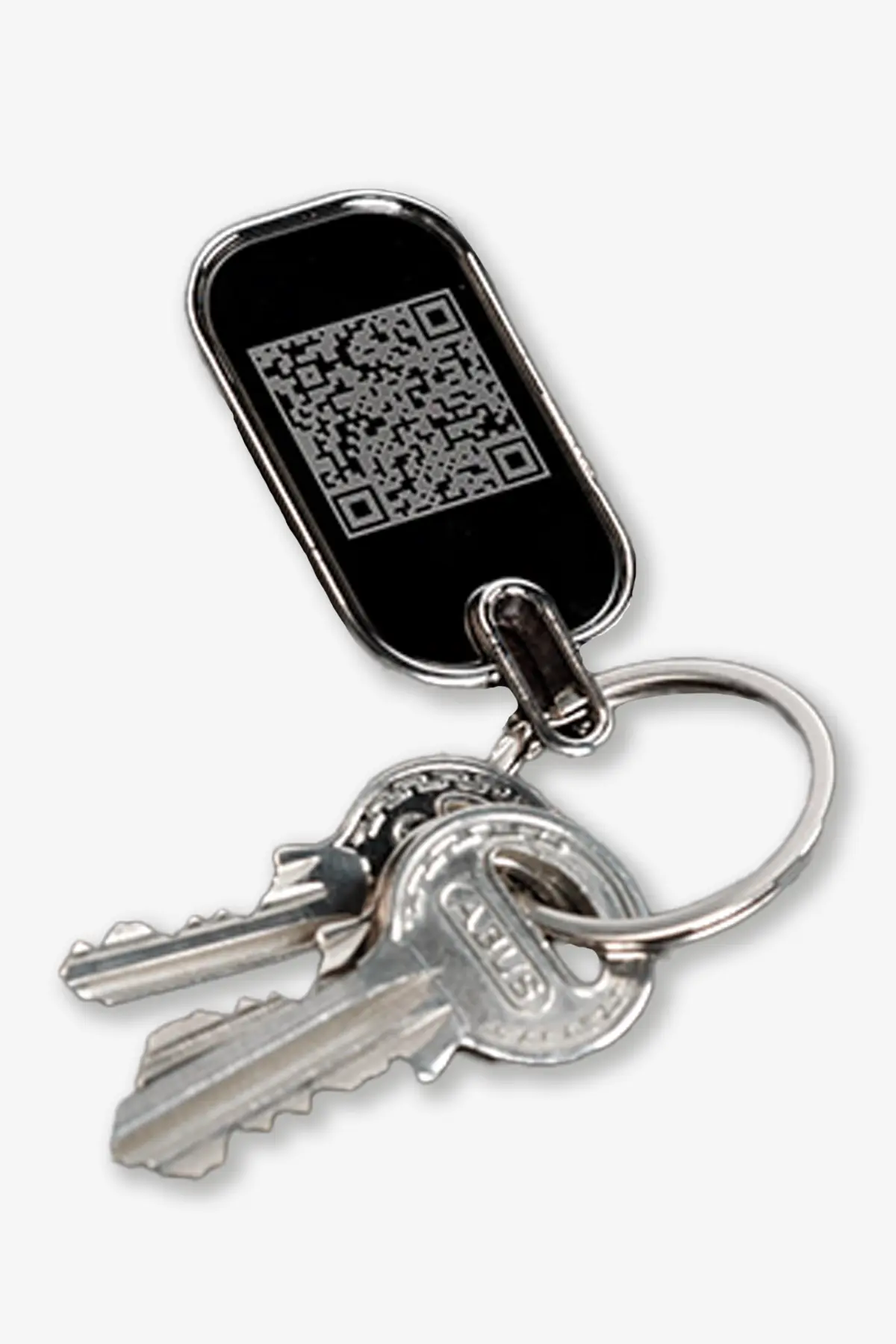Portachiavi robusto con codice QR e cornice in metallo