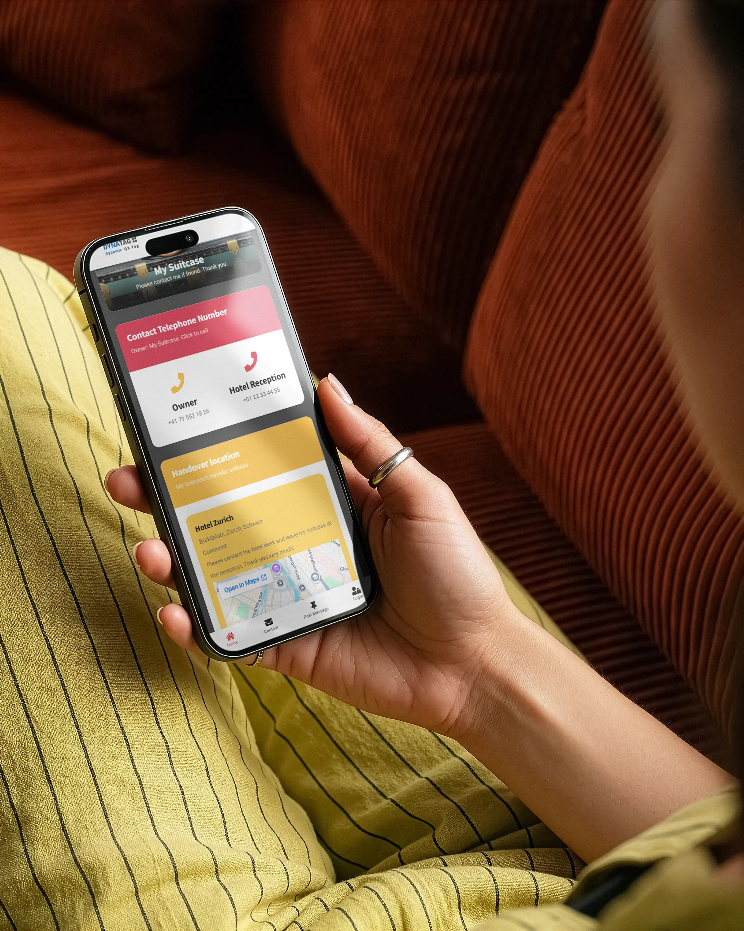 Etiqueta de bagagem com código QR e dados atualizáveis online