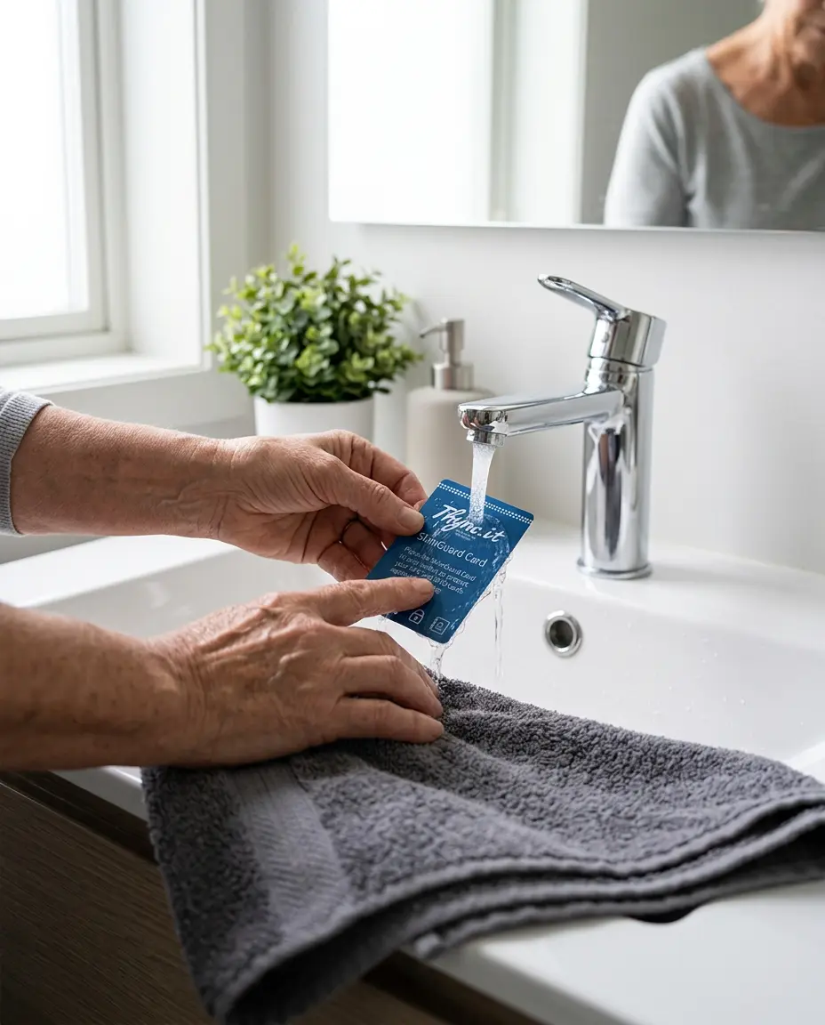 Nettoyage délicat de la carte SOS SkimGuard avec un chiffon doux